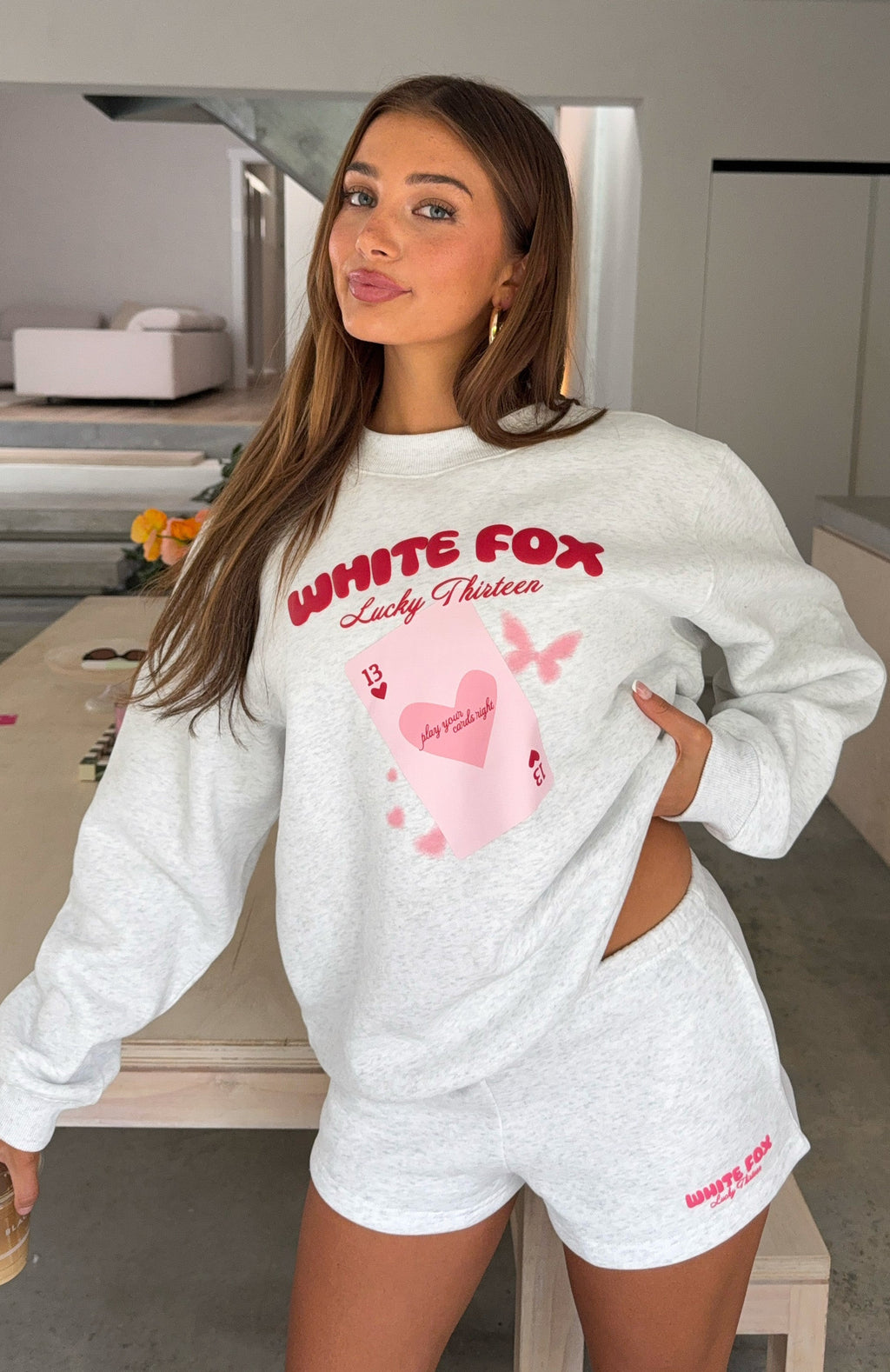 White Fox Lucky Thirteen Kalena Oversized Sweater Grey Marle