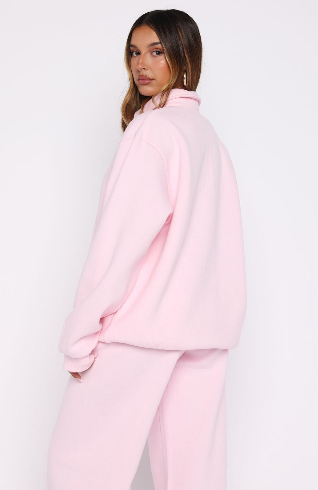 White Fox Chill Moves Oversized Henley Sweater Pink