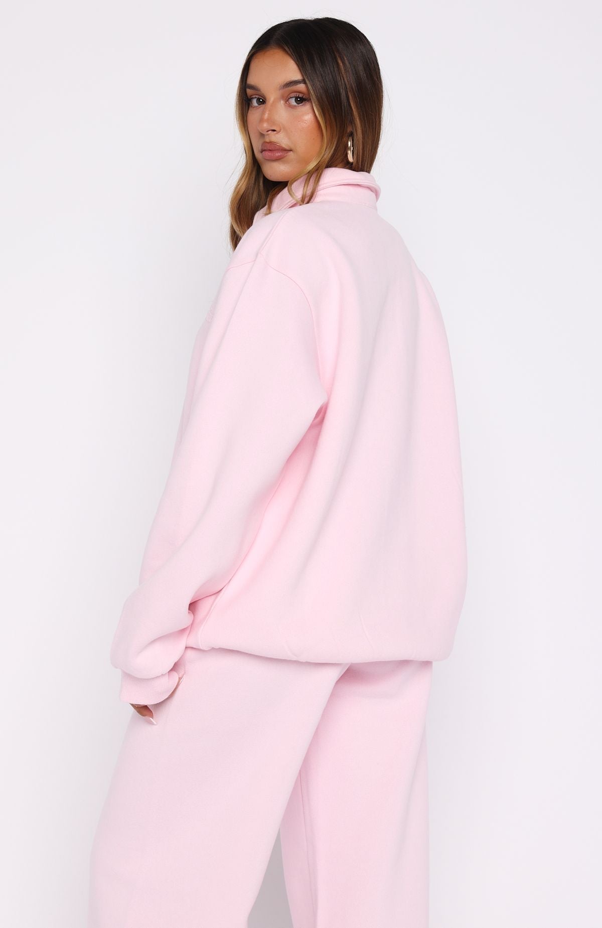 White Fox Chill Moves Oversized Henley Sweater Pink