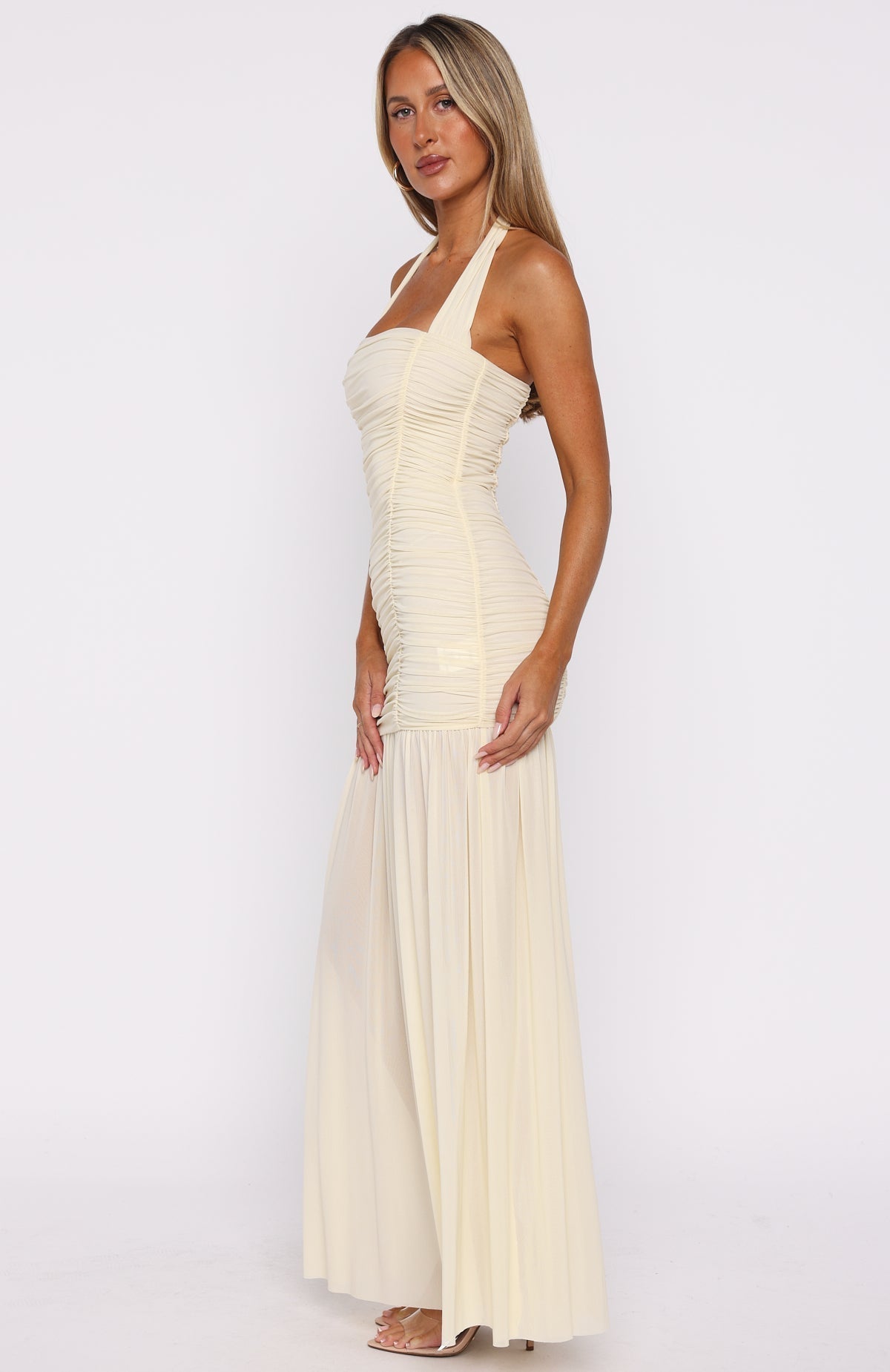 White Fox Unbothered Always Halter Maxi Dress Butter