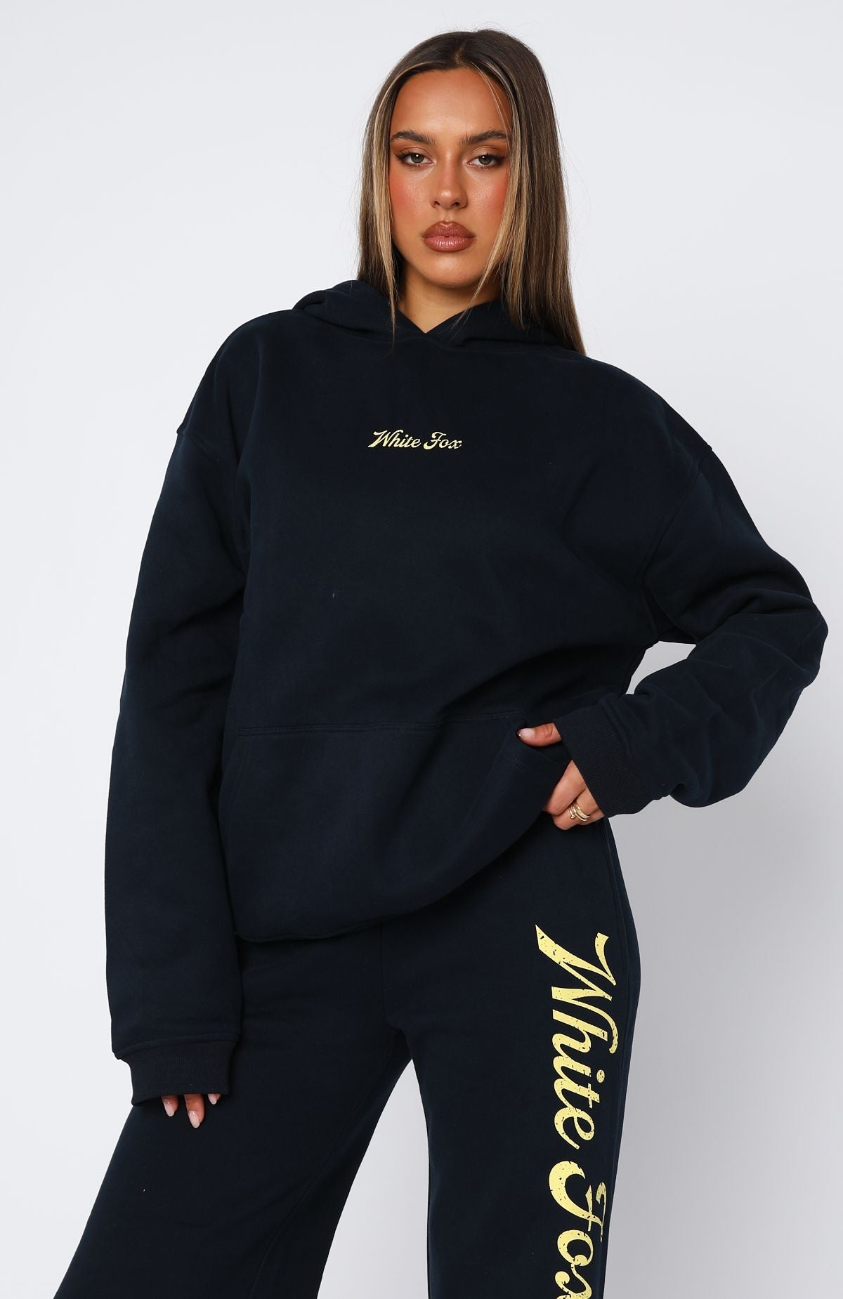 White Fox The Good Life Back Graphic Oversized Hoodie Navy