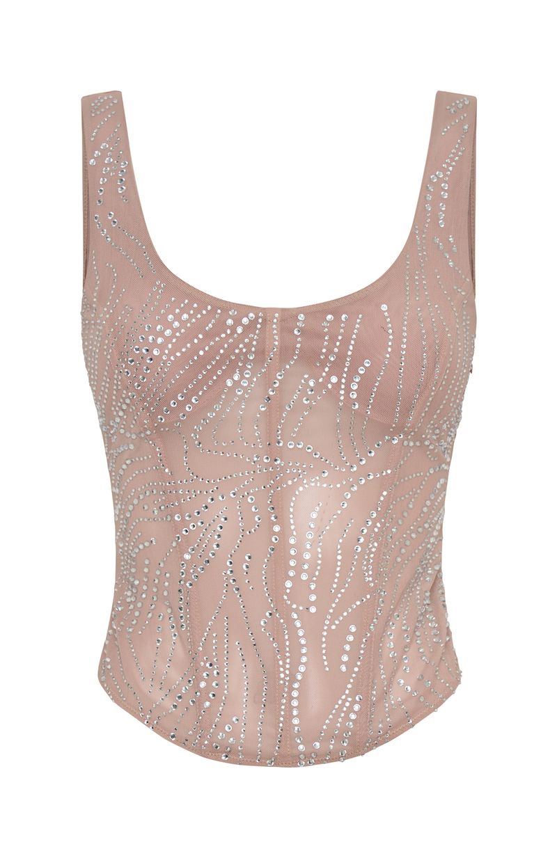 White Fox Tender Shadows Embellished Top Nude