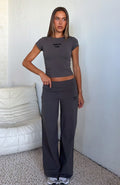 White Fox Break The Records Wide Leg Pants Charcoal