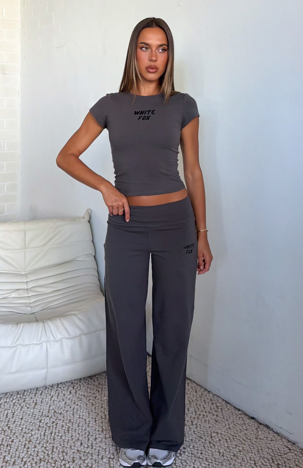 White Fox Break The Records Wide Leg Pants Charcoal