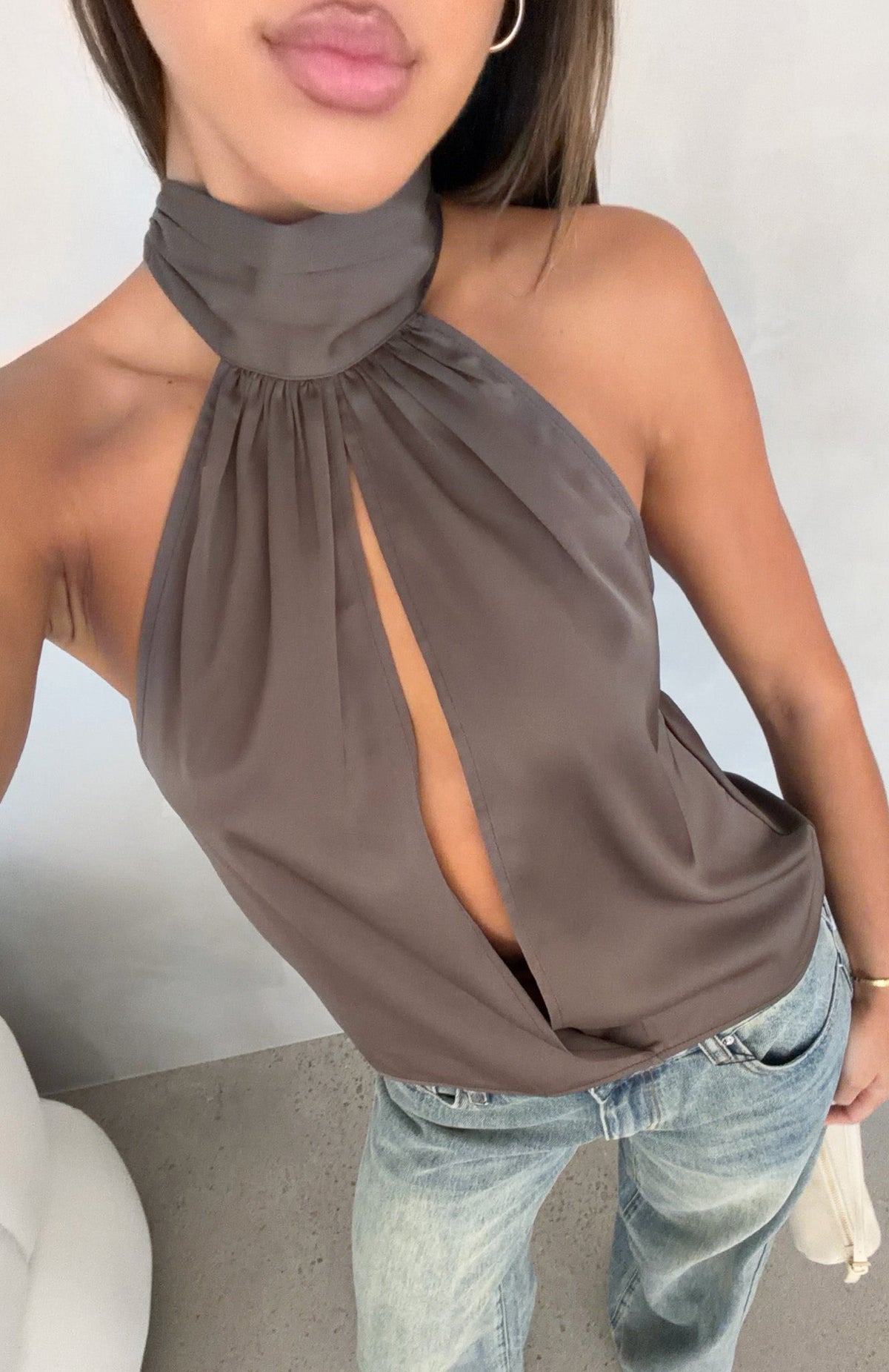 White Fox Too Sweet Halter Top Mocha