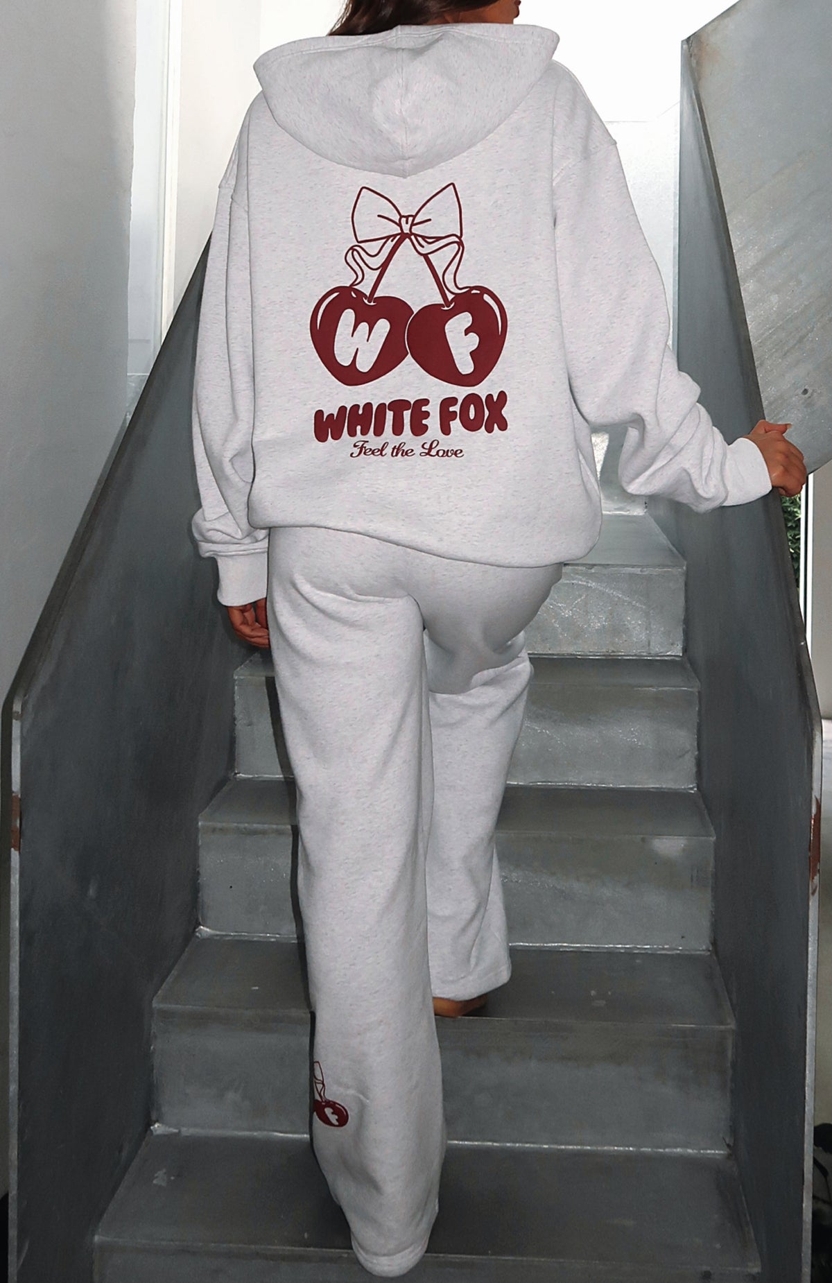 White Fox Feel The Love Oversized Hoodie Grey Marle