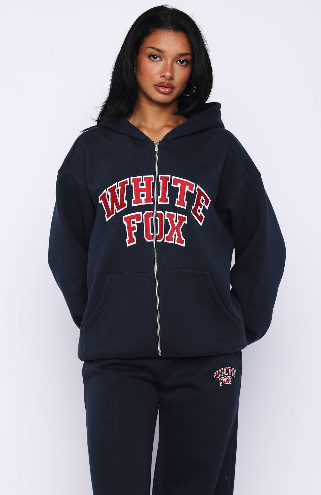 White Fox Starting Fresh Zip Front Hoodie Navy
