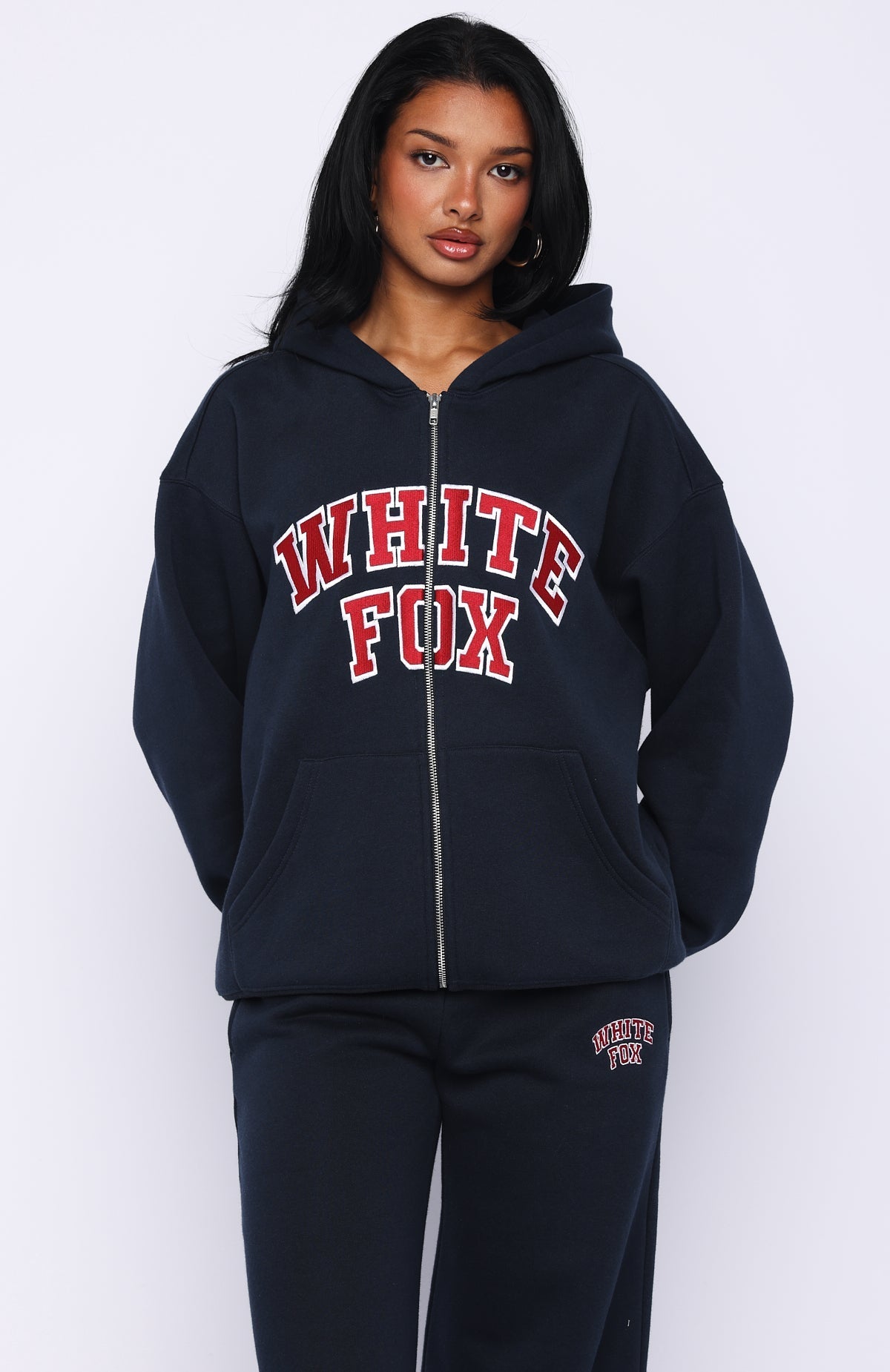 White Fox Starting Fresh Zip Front Hoodie Navy