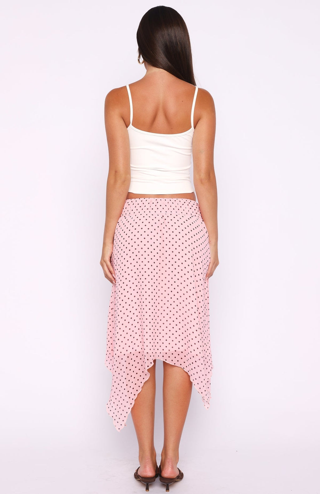 White Fox Static Soul Midi Skirt Pink Polka Dot