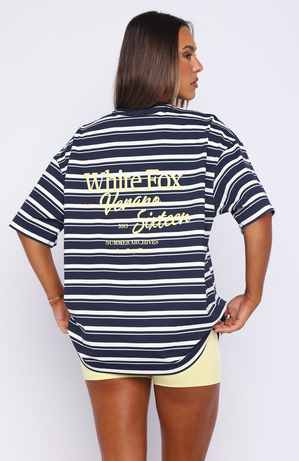 White Fox Verano Sixteen Viola Oversized Tee Navy Stripe