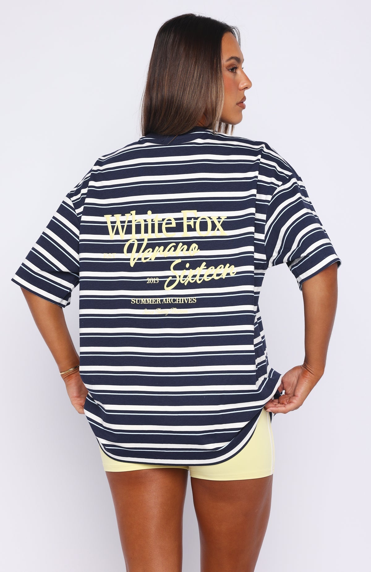White Fox Verano Sixteen Viola Oversized Tee Navy Stripe