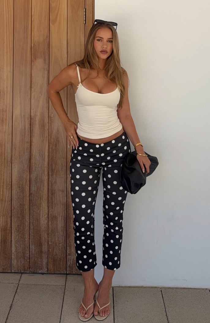 White Fox Sweetie Darling Capri Pants Black/White Polka Dot
