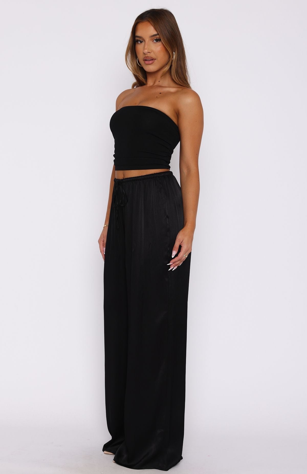White Fox Catching Up Wide Leg Pants Black