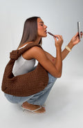 White Fox Lexi Shoulder Bag Chocolate Faux Suede