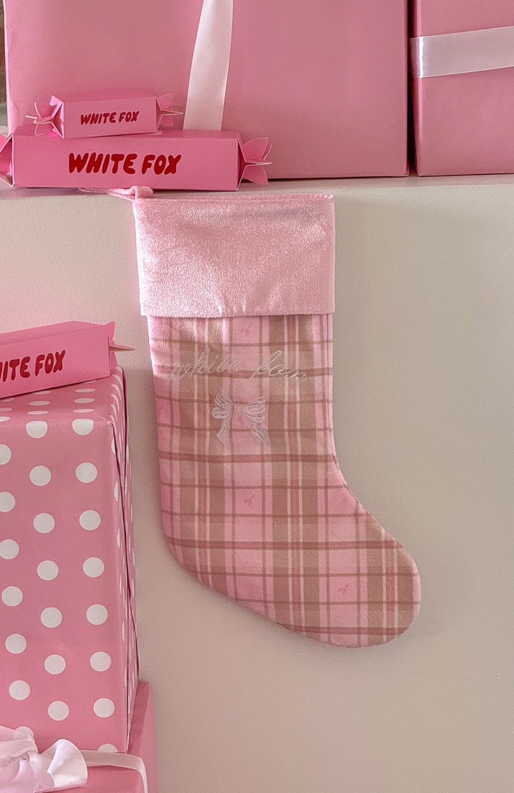 White Fox Xmas Stocking Neapolitan Check