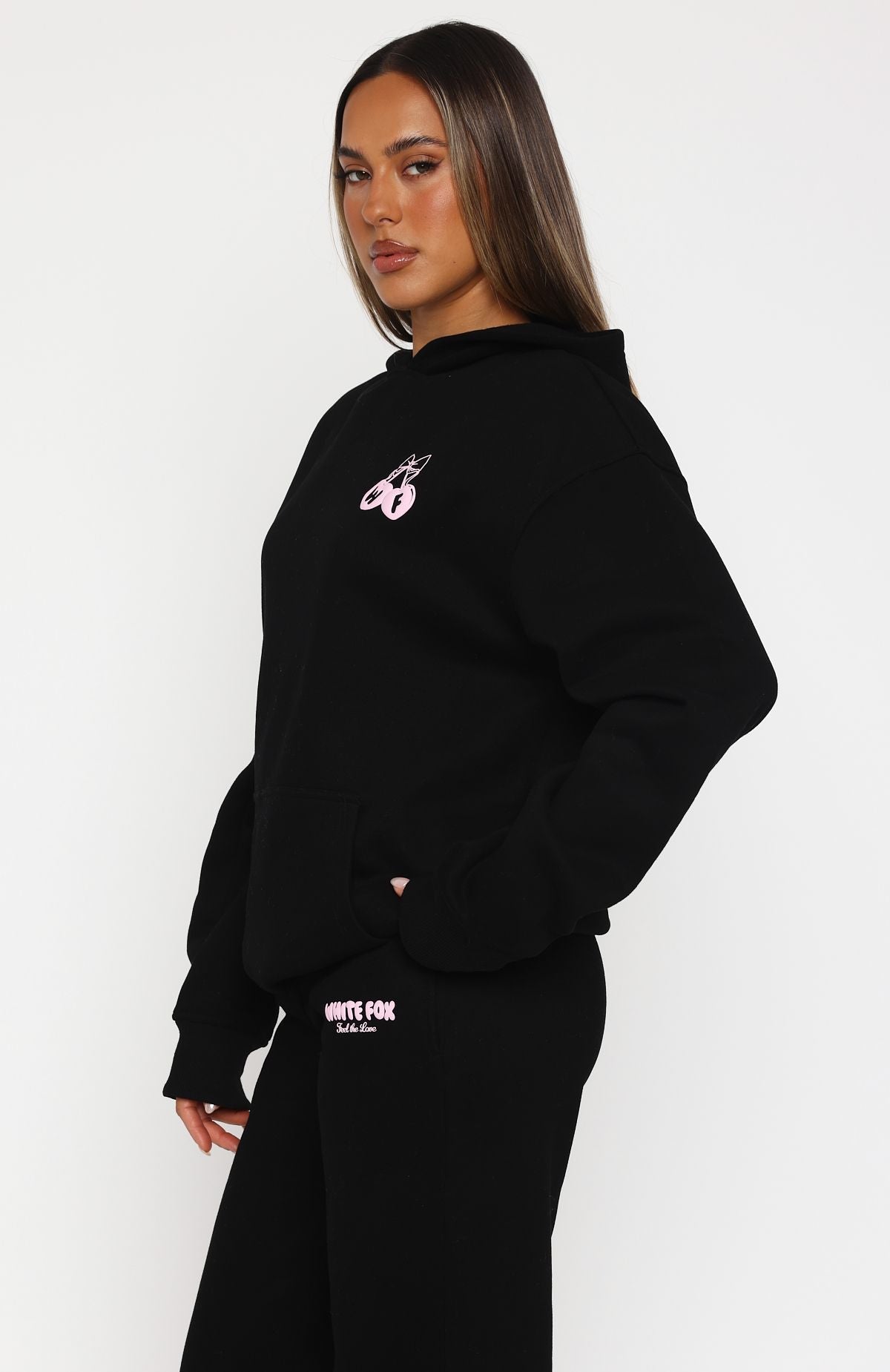 White Fox Feel The Love Oversized Hoodie Black