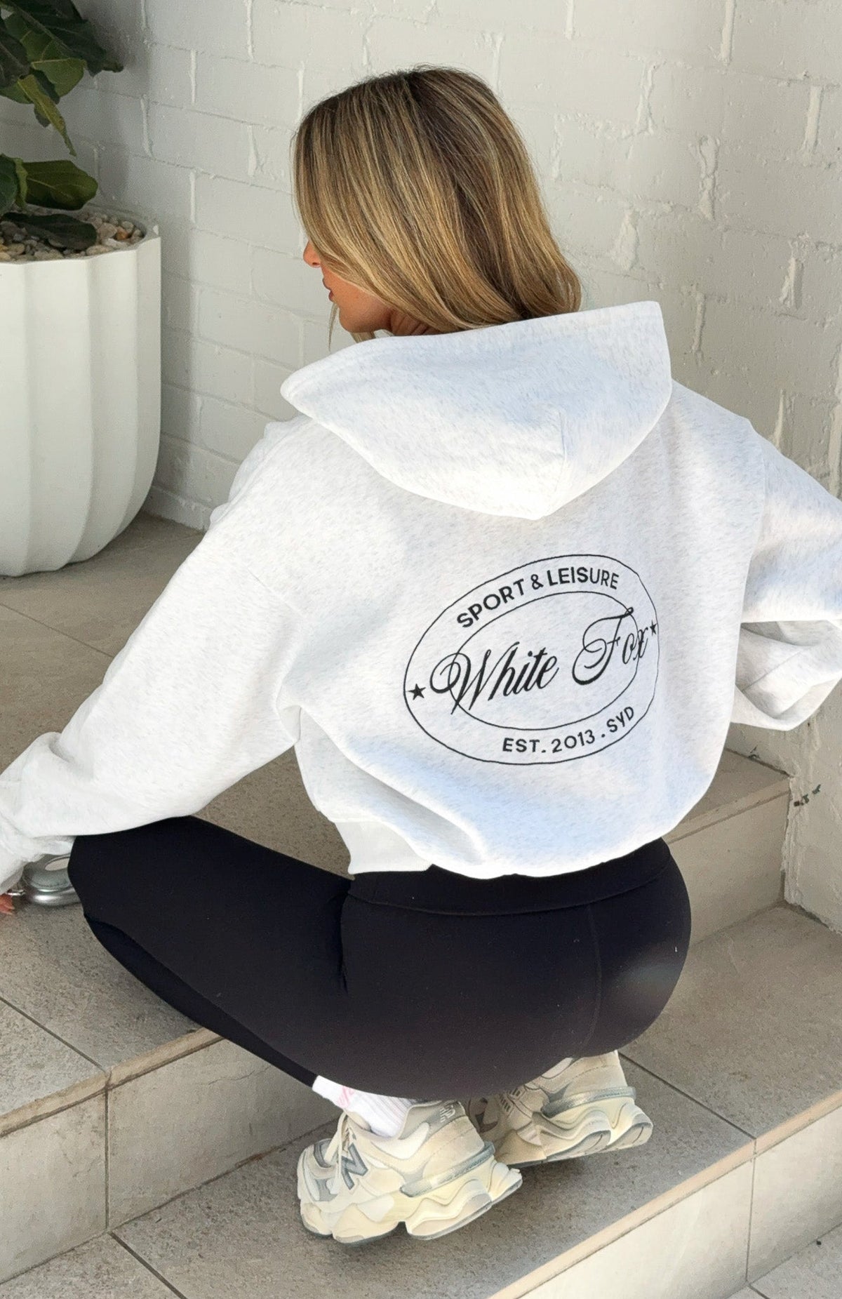 White Fox Just Try Again Boxy Zip Front Hoodie Grey Marle