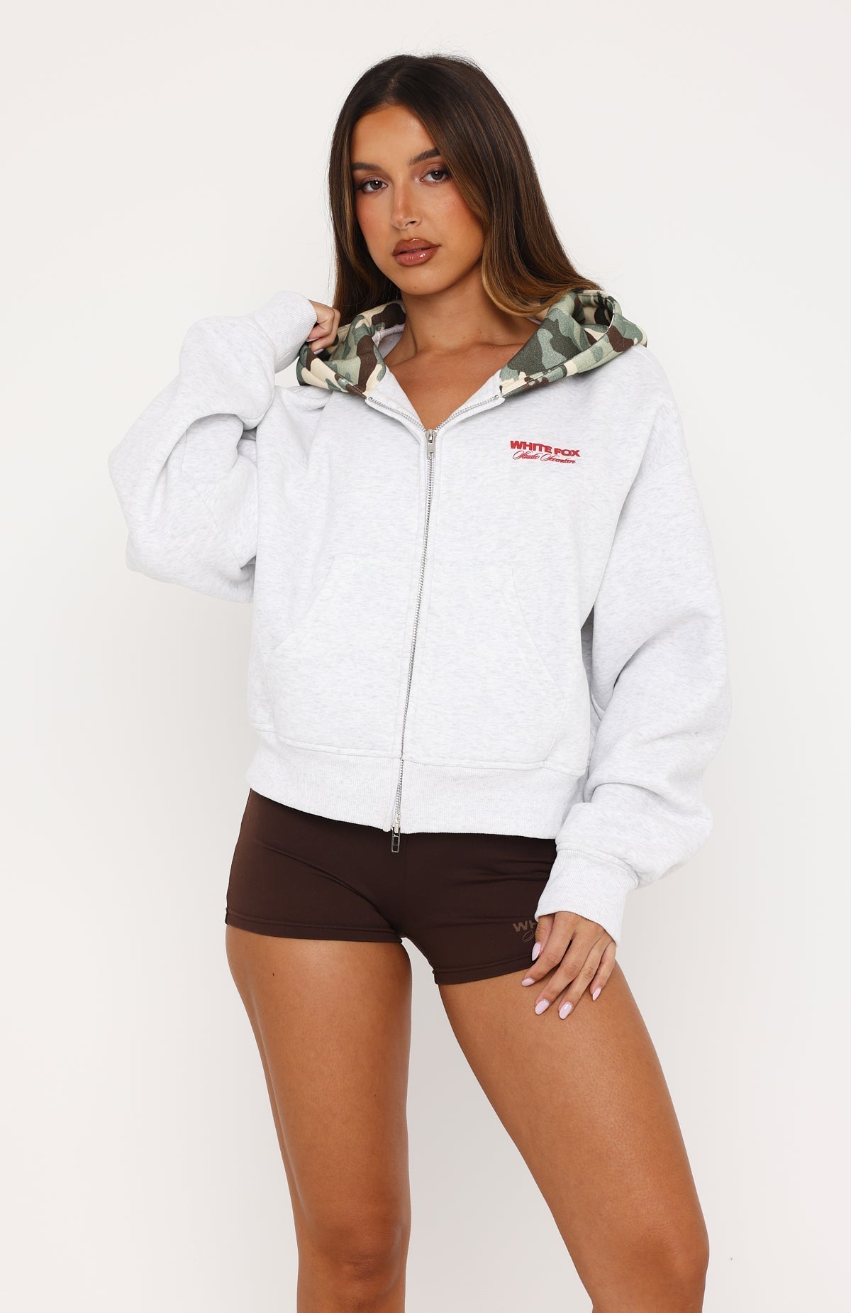 White Fox Studio 17 Winona Boxy Zip Front Hoodie Grey Marle