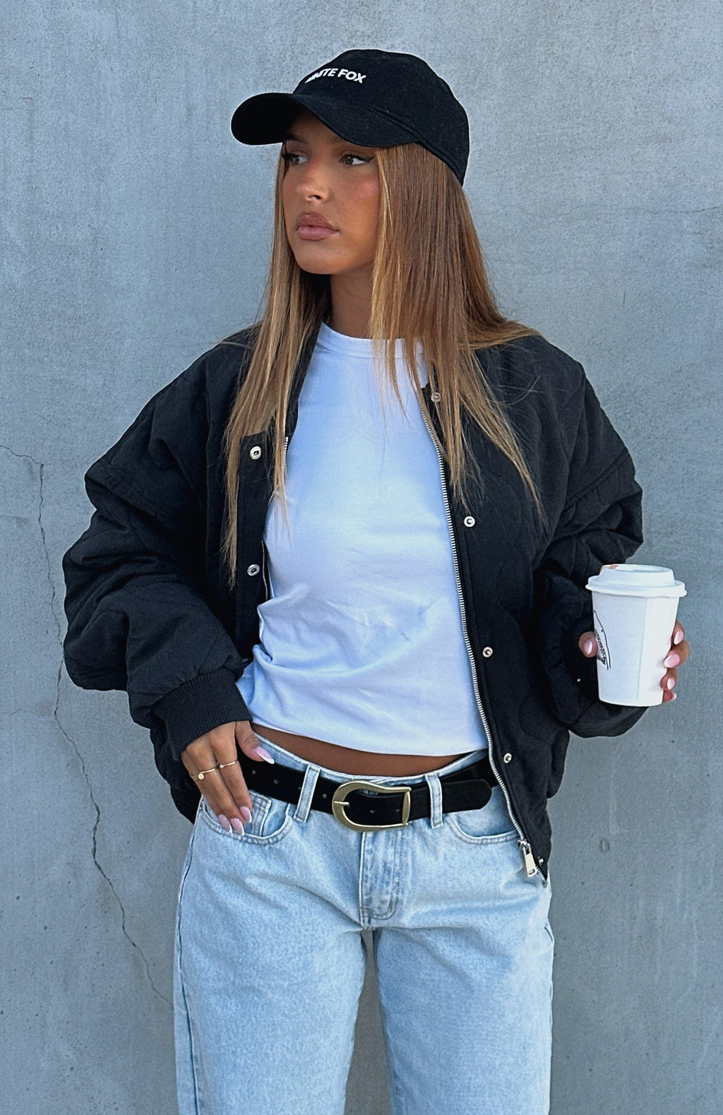 White Fox Soft Love Bomber Jacket Black