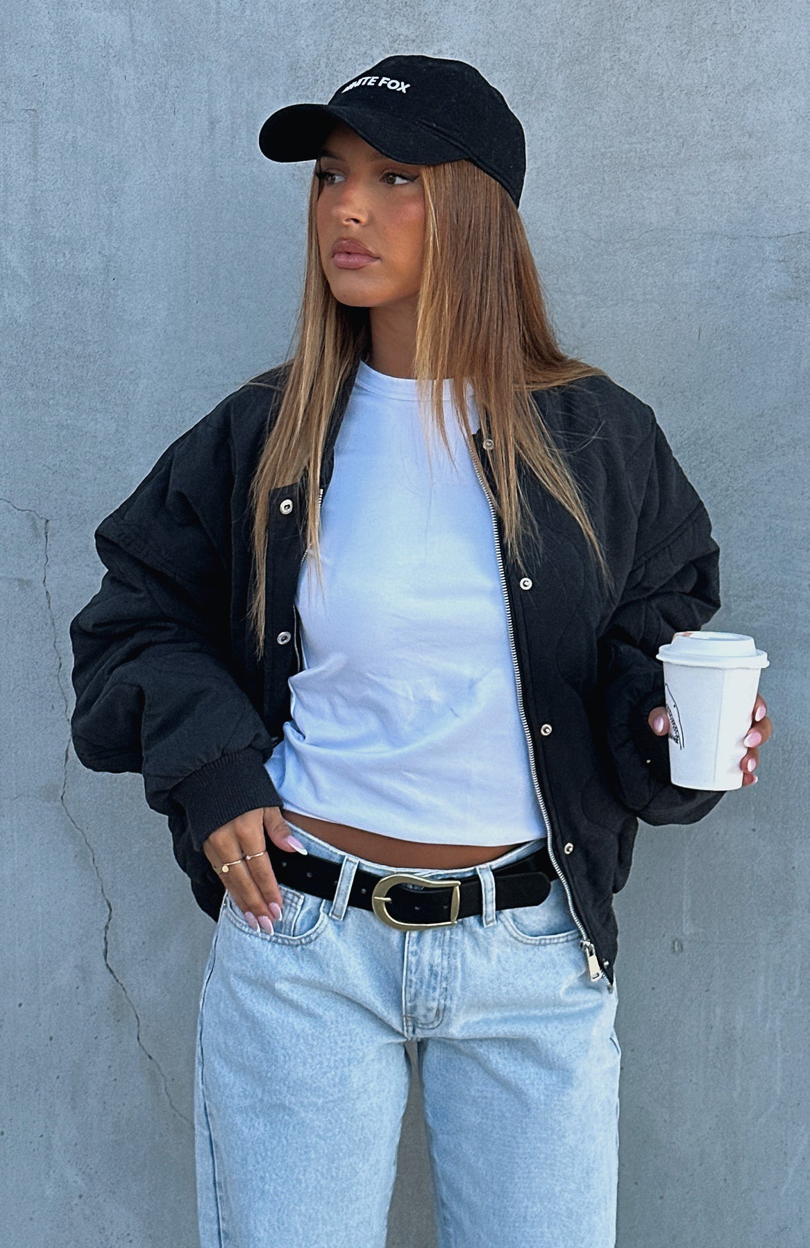 White Fox Soft Love Bomber Jacket Black
