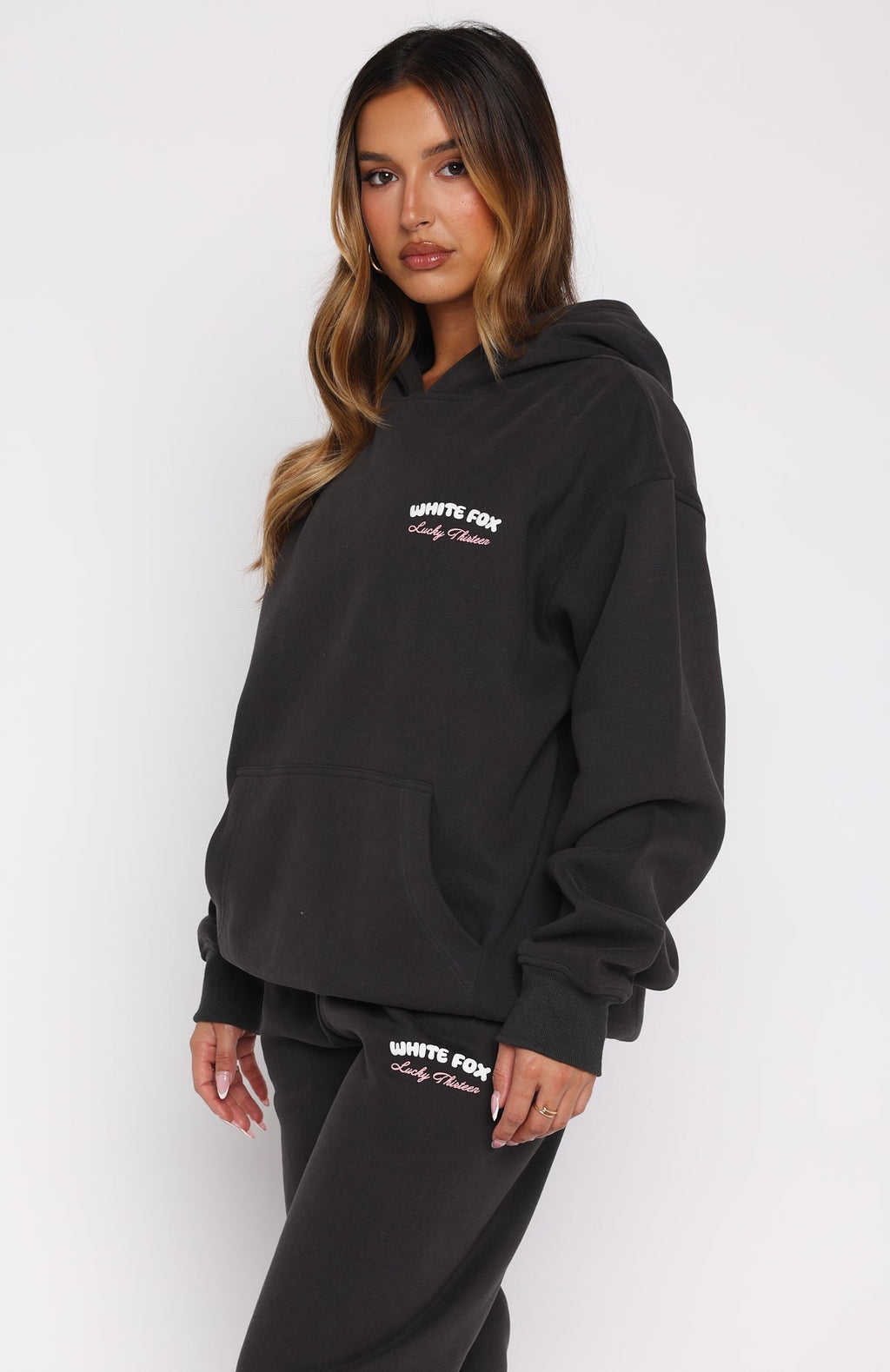 White Fox Lucky Thirteen Cheyenne Oversized Hoodie Charcoal