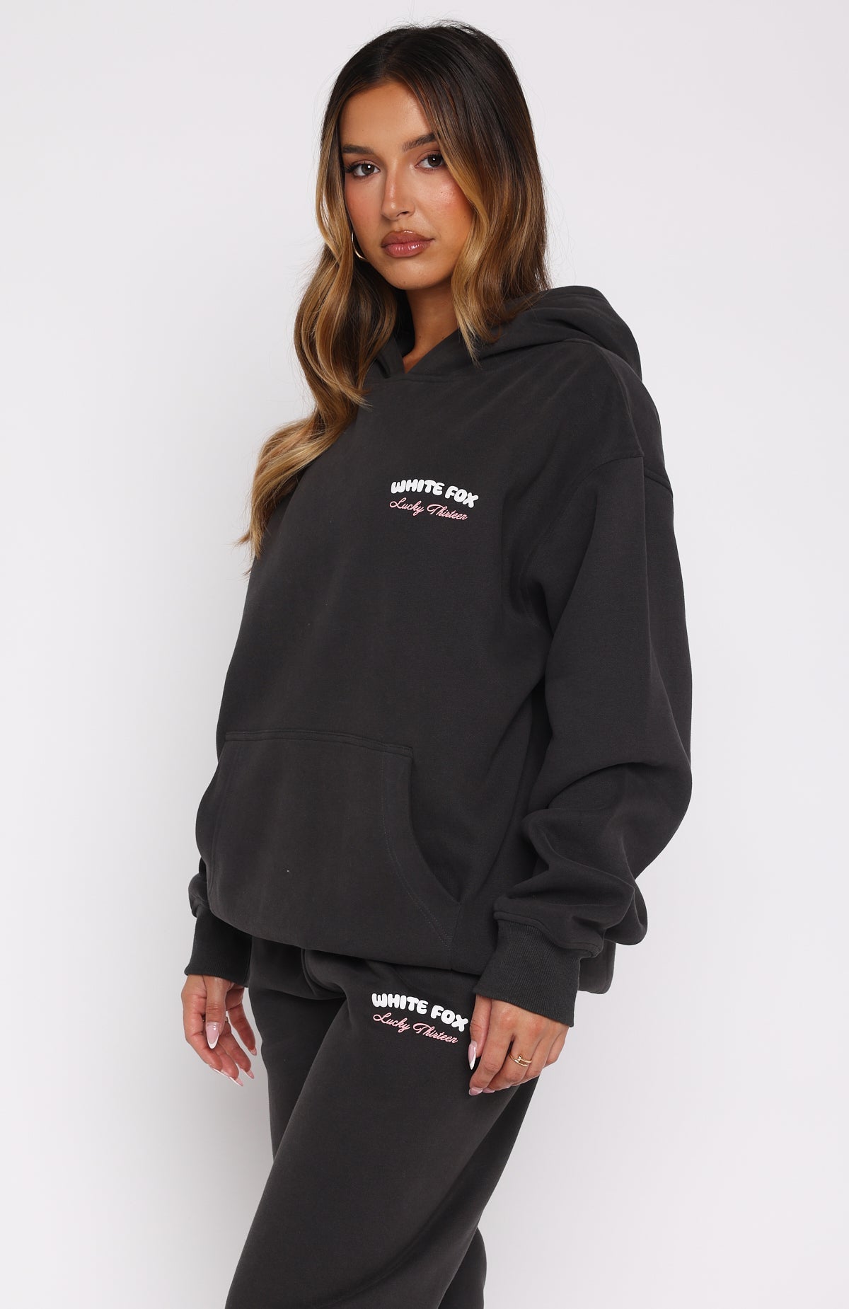 White Fox Lucky Thirteen Cheyenne Oversized Hoodie Charcoal