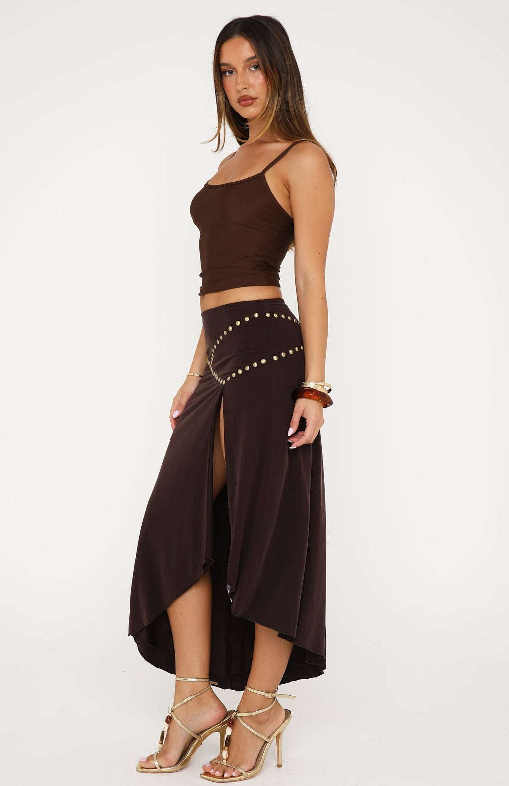 White Fox Haute Rebel Midi Skirt Chocolate