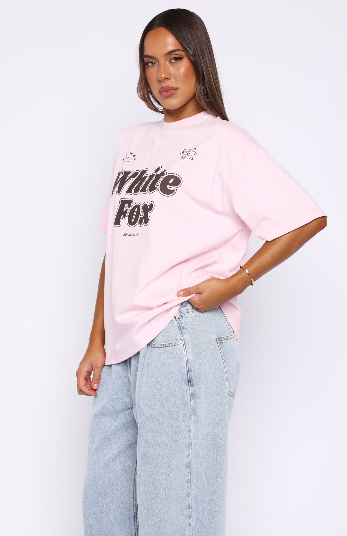 White Fox Seeing Stars Oversized Tee Pink