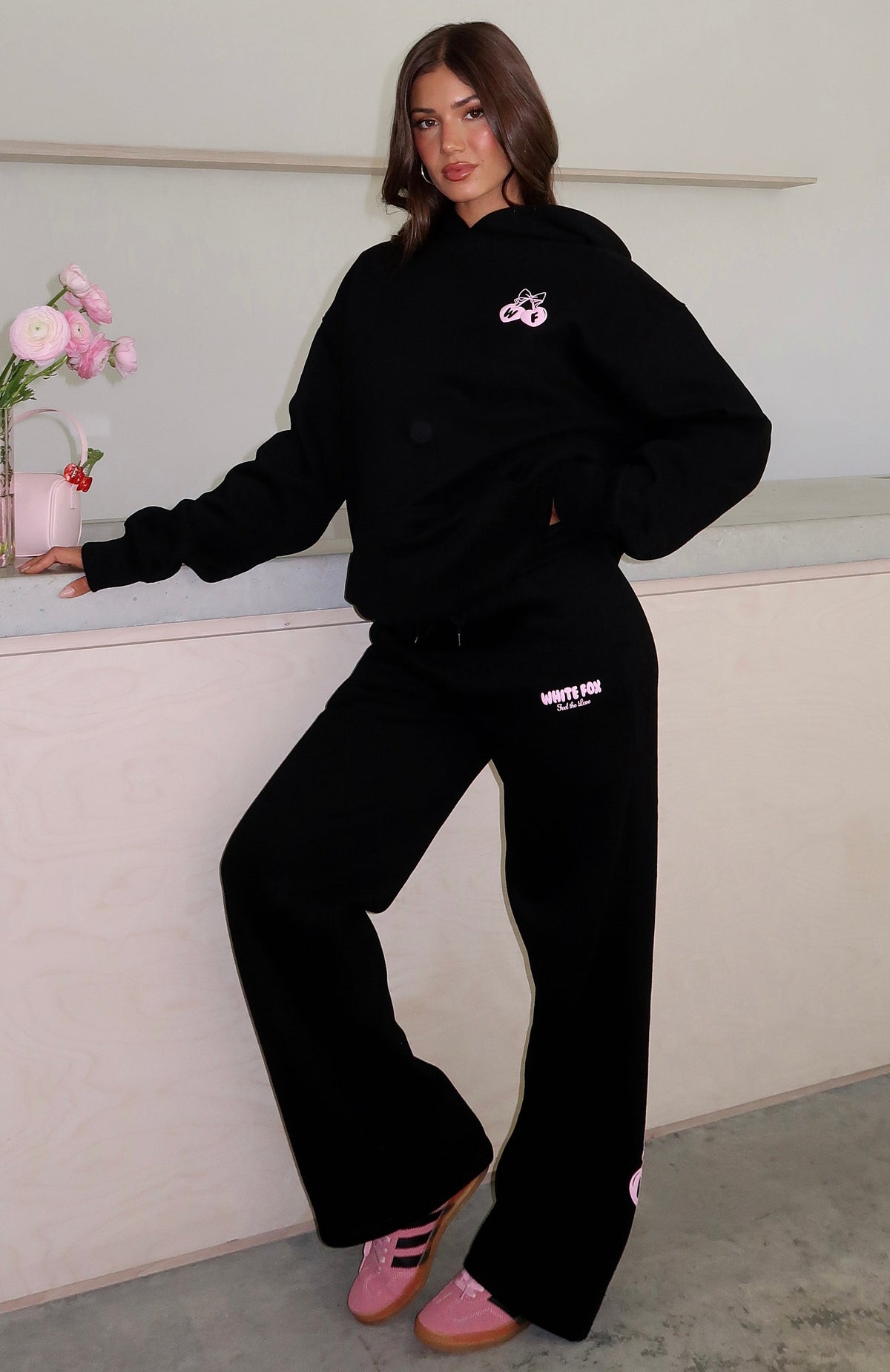 White Fox Feel The Love Wide Leg Sweatpants Black