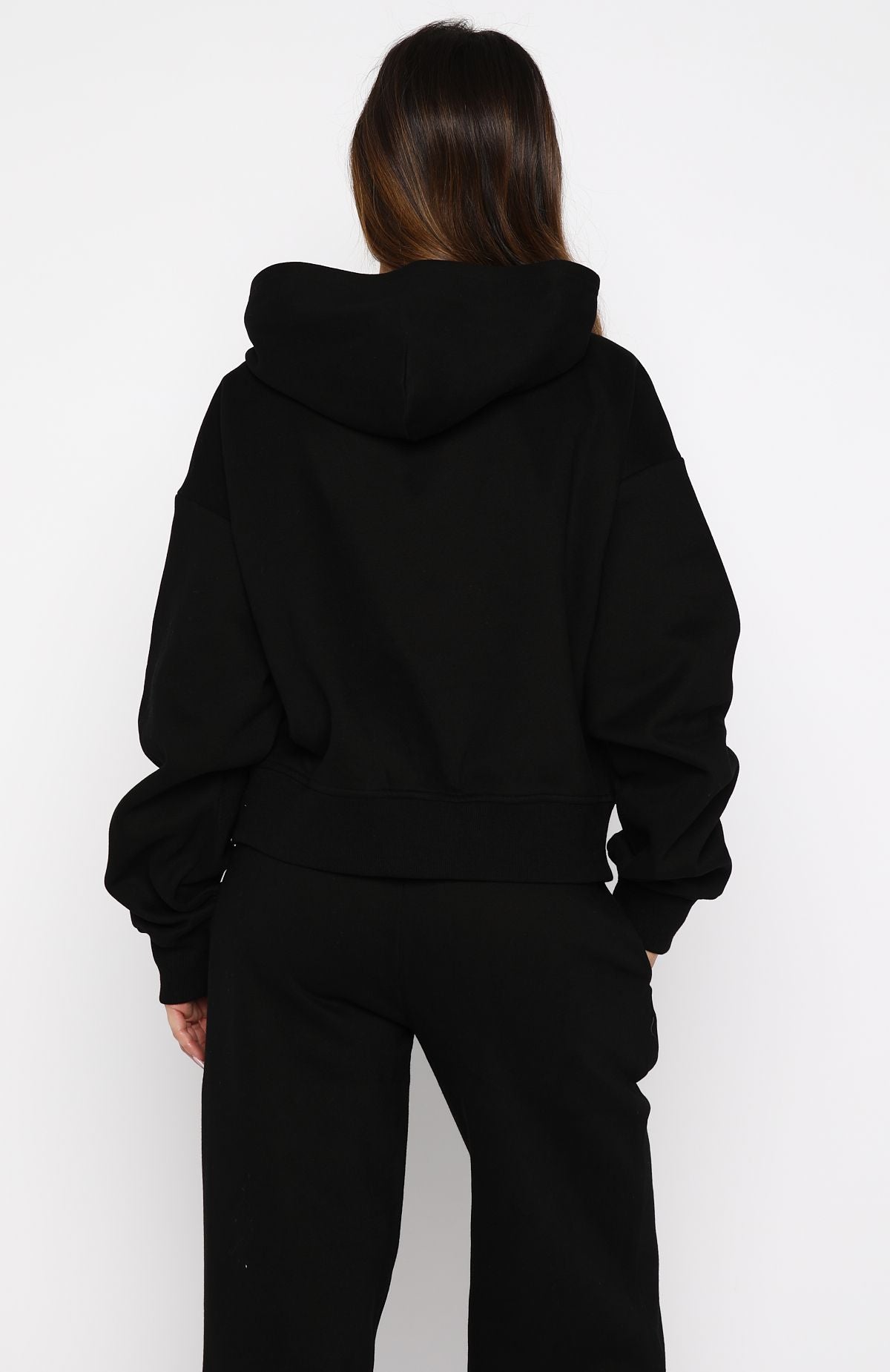 White Fox Test Drive Boxy Zip Front Hoodie Black