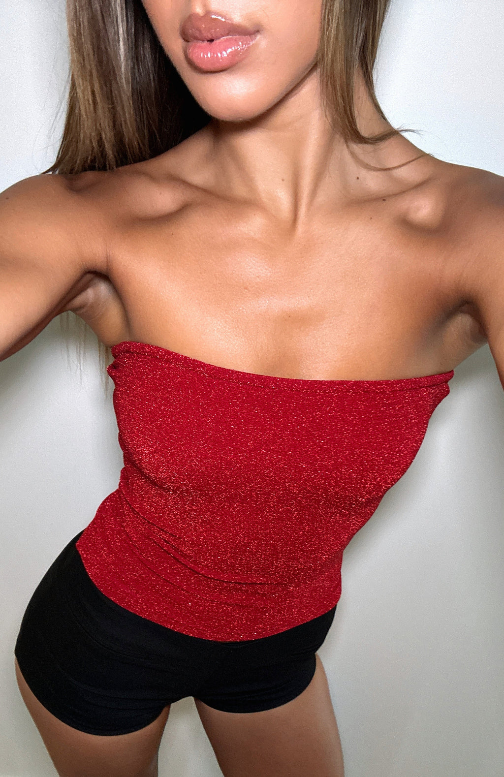 White Fox Passing By You Strapless Top Red