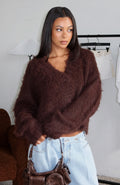 White Fox Cozy Vibes Knit Cardigan Chocolate
