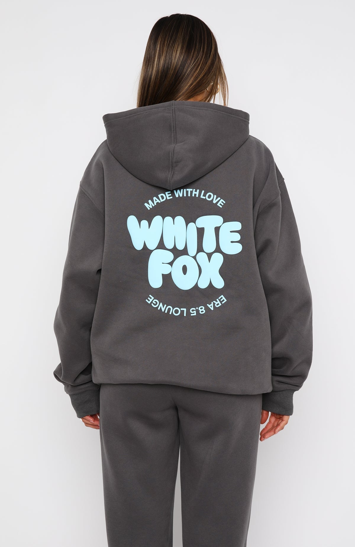 White Fox With Love For You Oversized Hoodie Volcanic