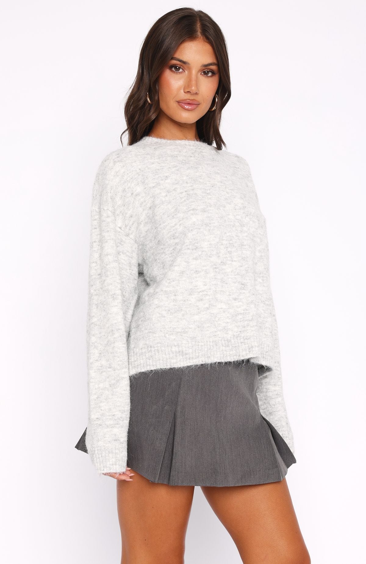 White Fox Warm Whispers Knit Sweater Grey Marle