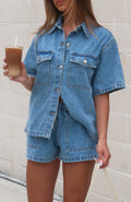 White Fox Denim Daydream Button Up Shirt Mid Blue