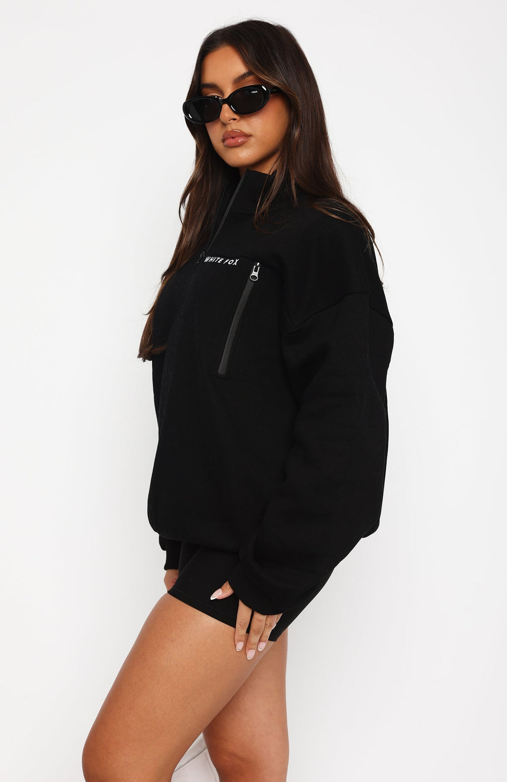 White Fox Where Did You Go Zip Front Sweater Black