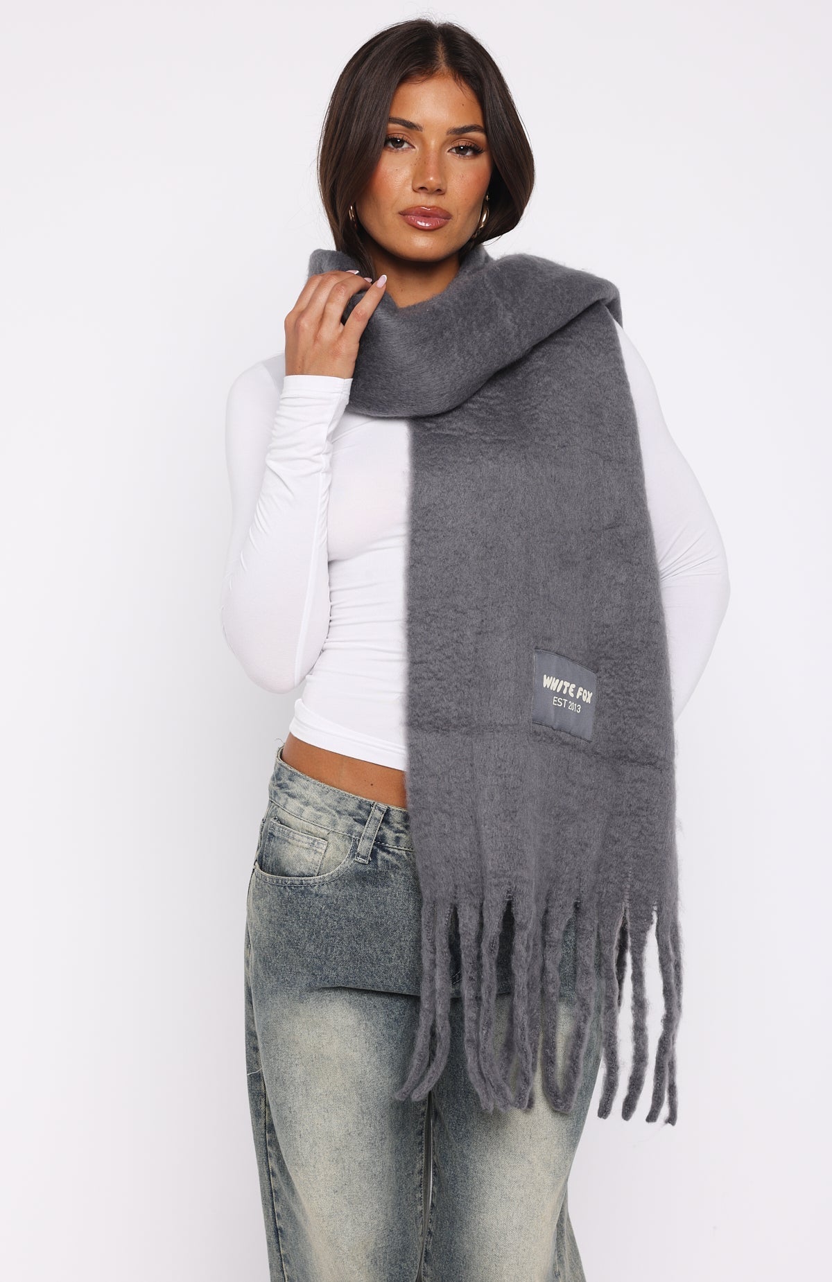 White Fox Luna Scarf Charcoal