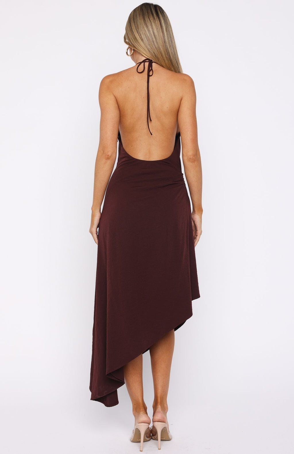 White Fox Night Hustle Halter Midi Dress Burgundy