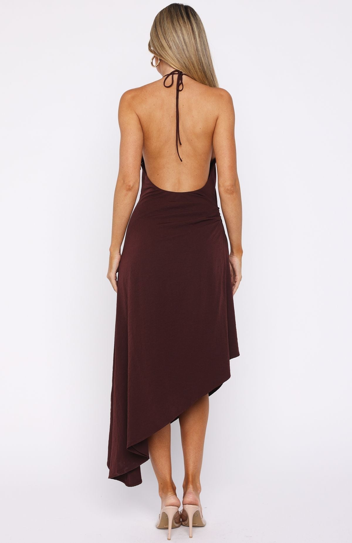 White Fox Night Hustle Halter Midi Dress Burgundy