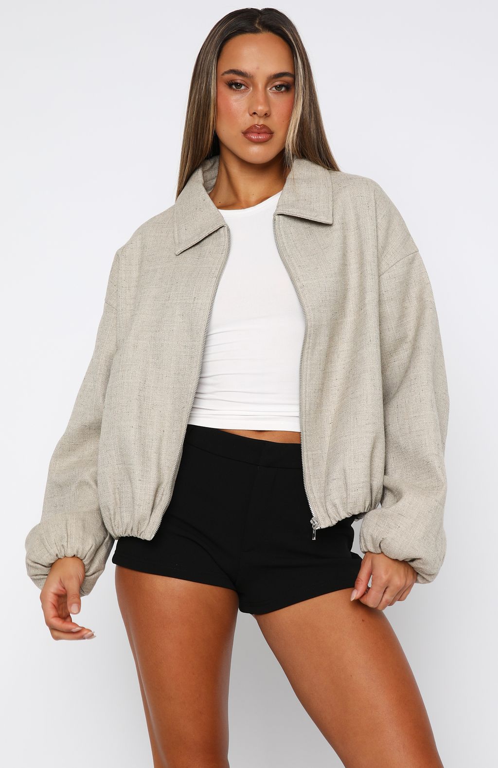 White Fox Go Ghost Bomber Jacket Sandshell