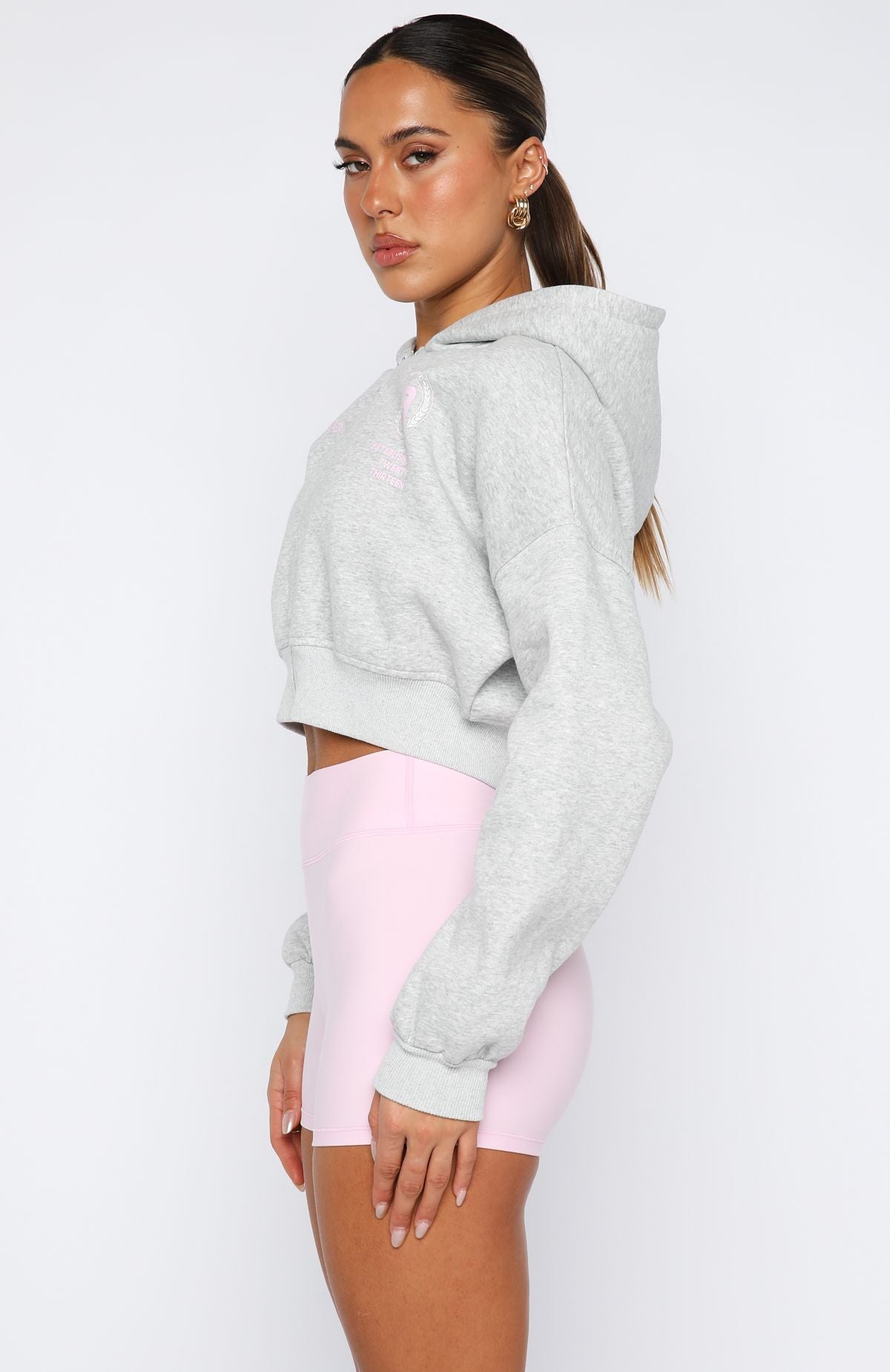 White Fox Love For The Game Cropped Zip Hoodie Dark Grey Marle