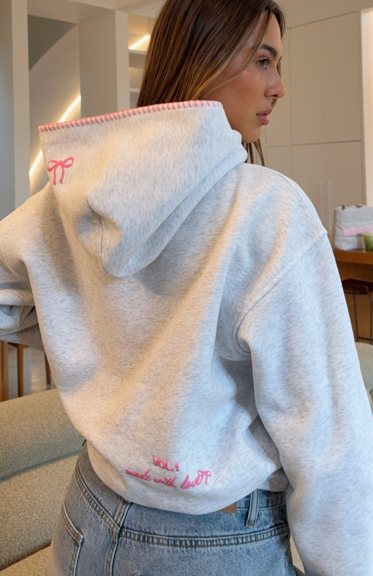 White Fox Vol. 1 Front Graphic Oversized Hoodie Grey Marle