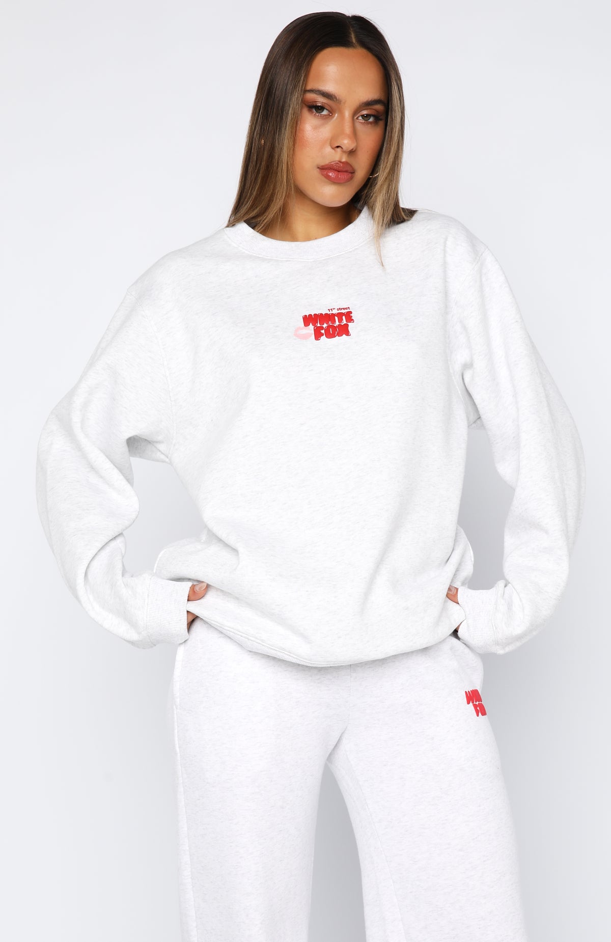 White Fox 11th Street Sweet Kisses Oversized Sweater Cherry Glaze