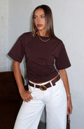 White Fox Destination Unknown Cinched Waist Boxy Tee Chocolate