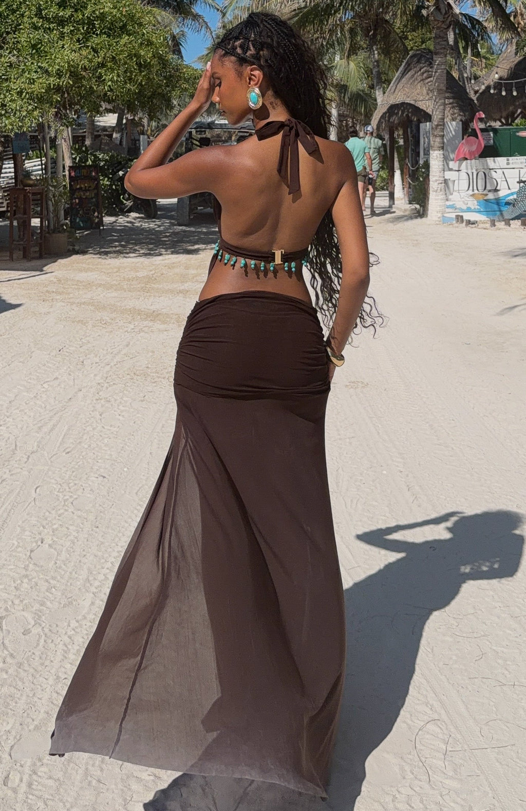 White Fox Jungle Glow Maxi Dress Chocolate