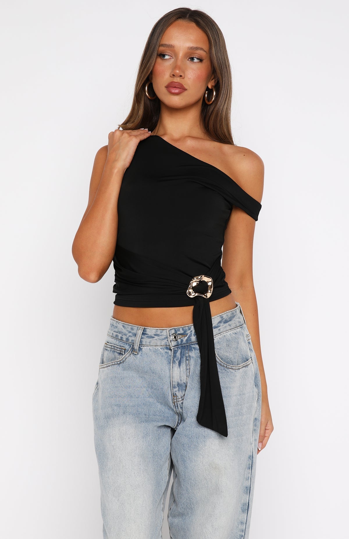 White Fox Stuck In A Dream Off Shoulder Top Black