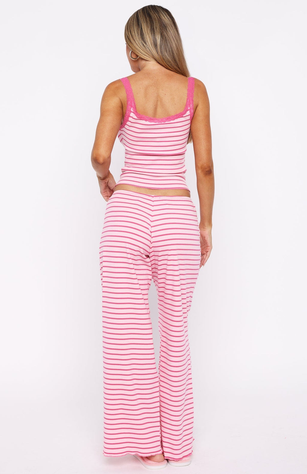 White Fox Snooze Button Pyjama Pants Pink Stripe