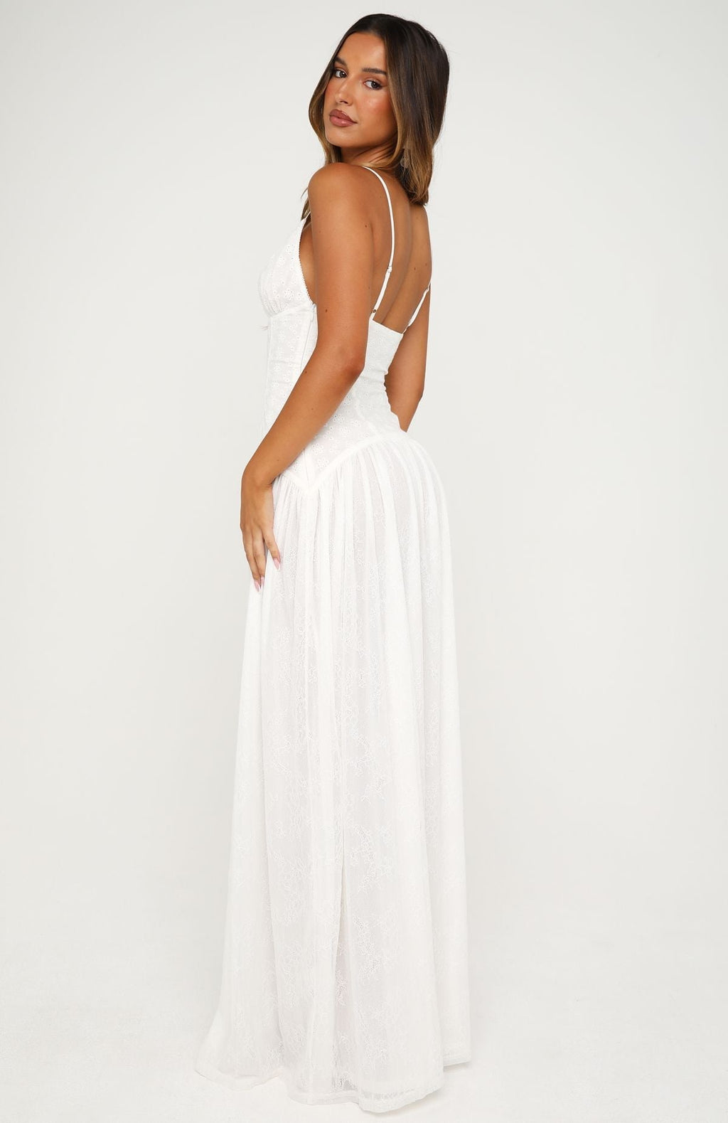 White Fox Sultry Shore Broderie Maxi Dress Off White