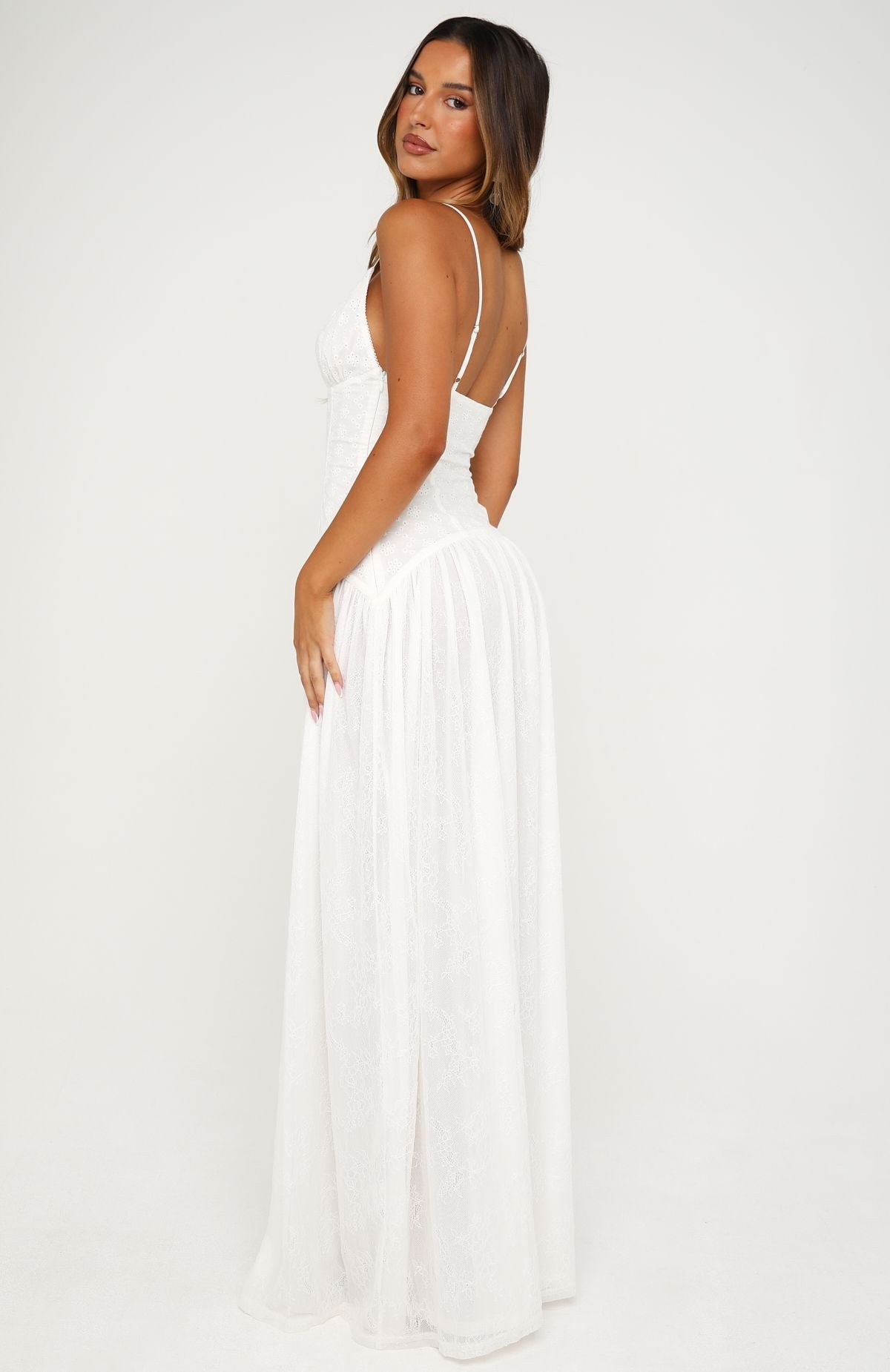 White Fox Sultry Shore Broderie Maxi Dress Off White