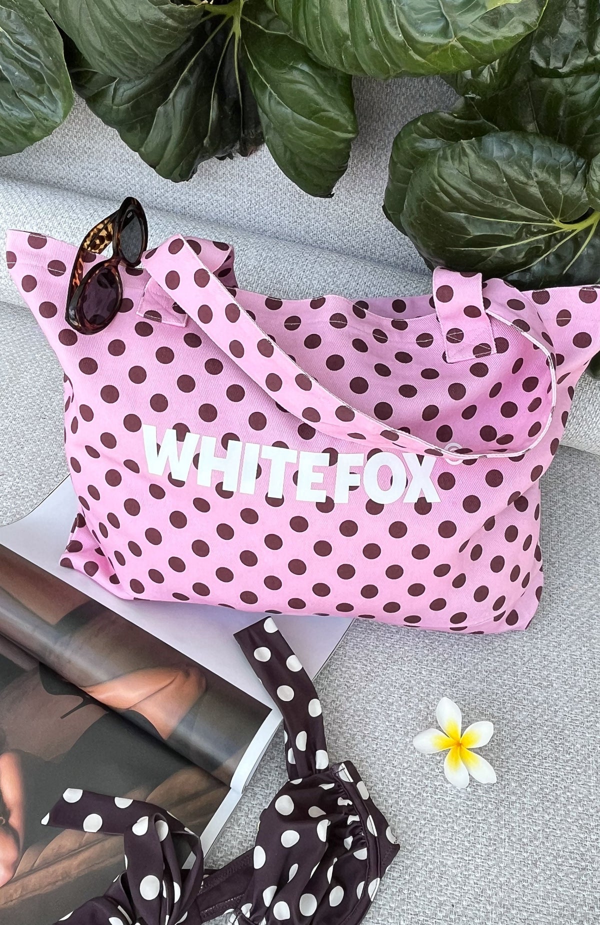 White Fox Circle Back To Me Tote Bag Pink/Burgundy Polka Dot